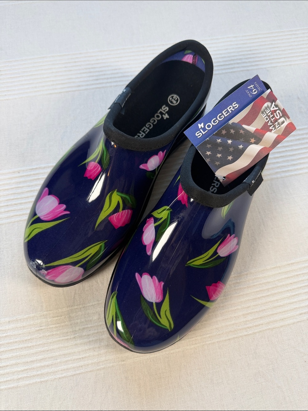 Sloggers Navy Pink Tulip Garden Rain Clogs